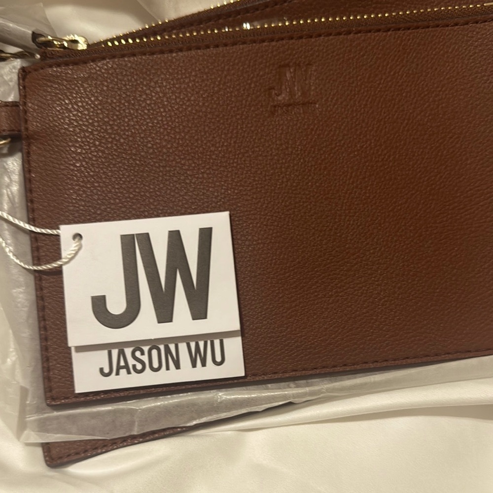 Jason Wu Brown Leather Wallet with Gold Zipper Color cognac